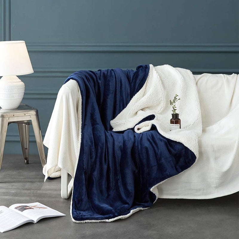 LBRO2M Sherpa Fleece Bed Blanket Twin Size Super Soft Fuzzy Plush Warm Cozy Fluffy Microfiber Couch Throw Velvet Double Reversible Luxurious Blankets,Navy Blue - Image 3